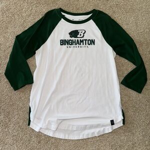 Binghamton University Women's Green and White Raglan Top